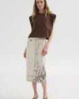 Calcimin Denim Midi Trouser Zip Skirt, Ivory Multi