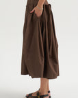 Compact Eco Poplin Pinched Pleat Full Skirt, Sepia Brown