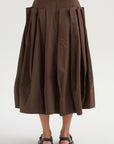 Compact Eco Poplin Pinched Pleat Full Skirt, Sepia Brown