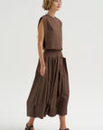 Compact Eco Poplin Pinched Pleat Full Skirt, Sepia Brown
