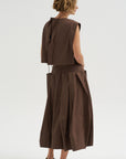Compact Eco Poplin Pinched Pleat Full Skirt, Sepia Brown
