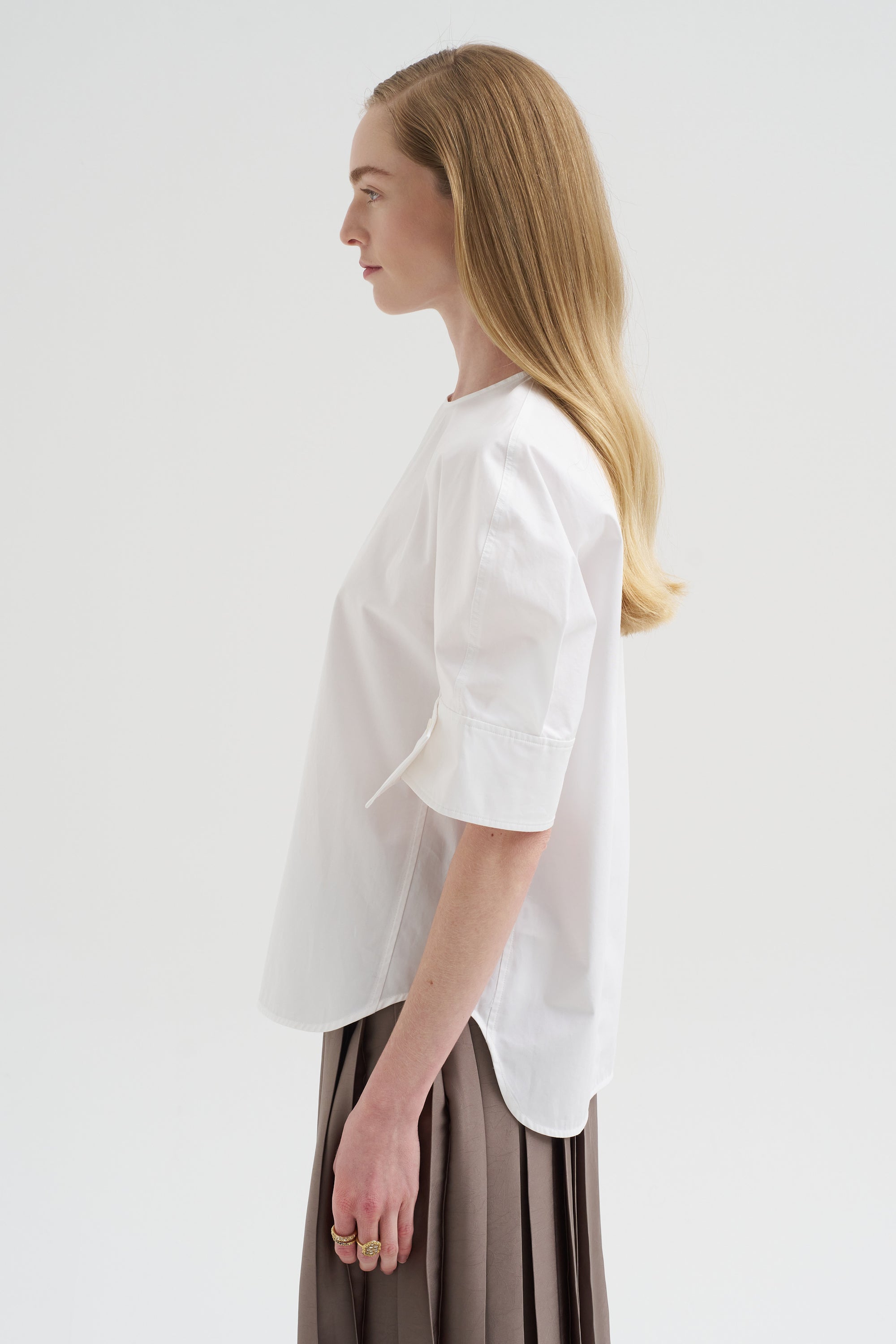 Compact Eco Poplin Reverse Sleeve Top, White