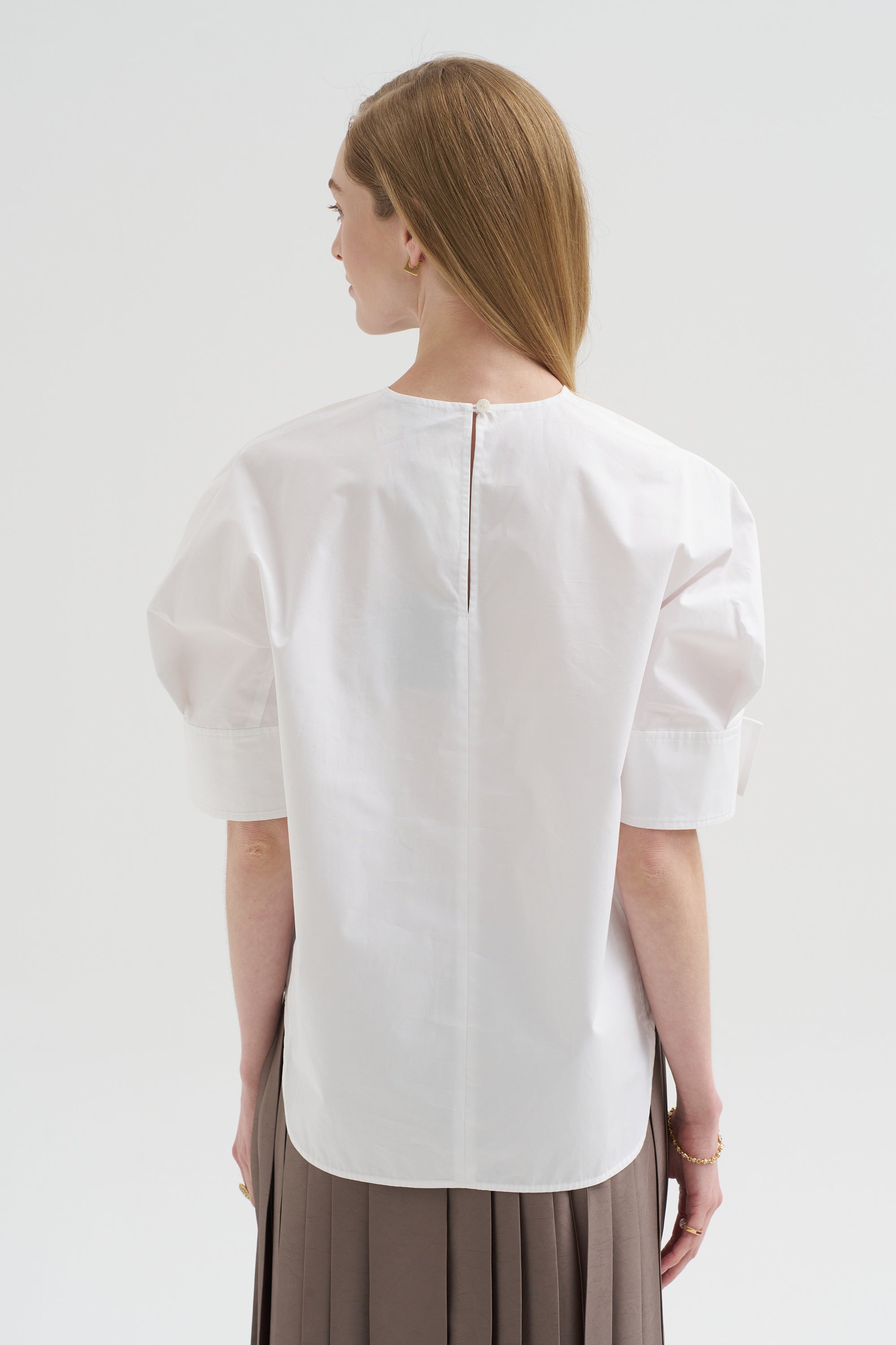 Compact Eco Poplin Reverse Sleeve Top, White