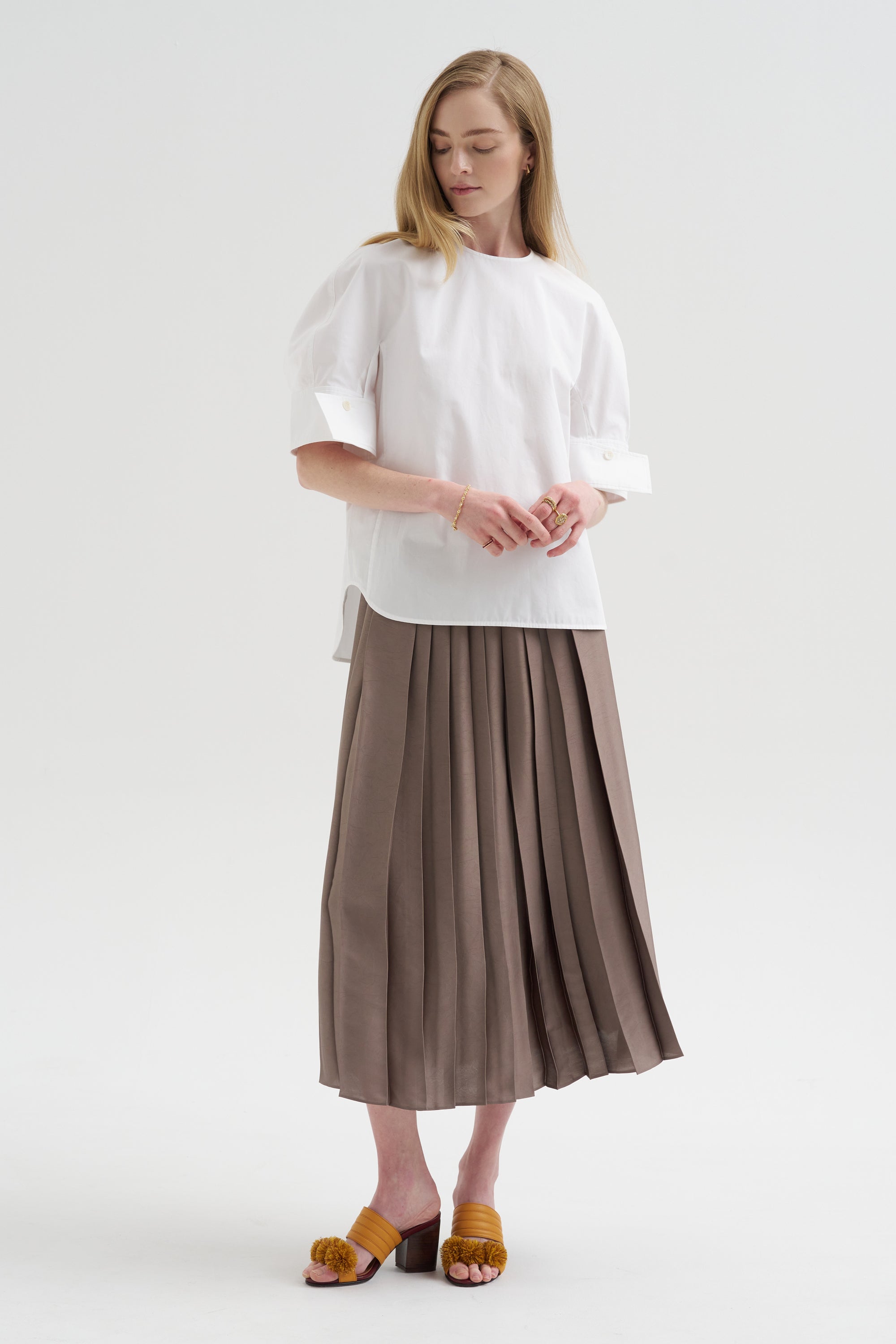 Compact Eco Poplin Reverse Sleeve Top, White
