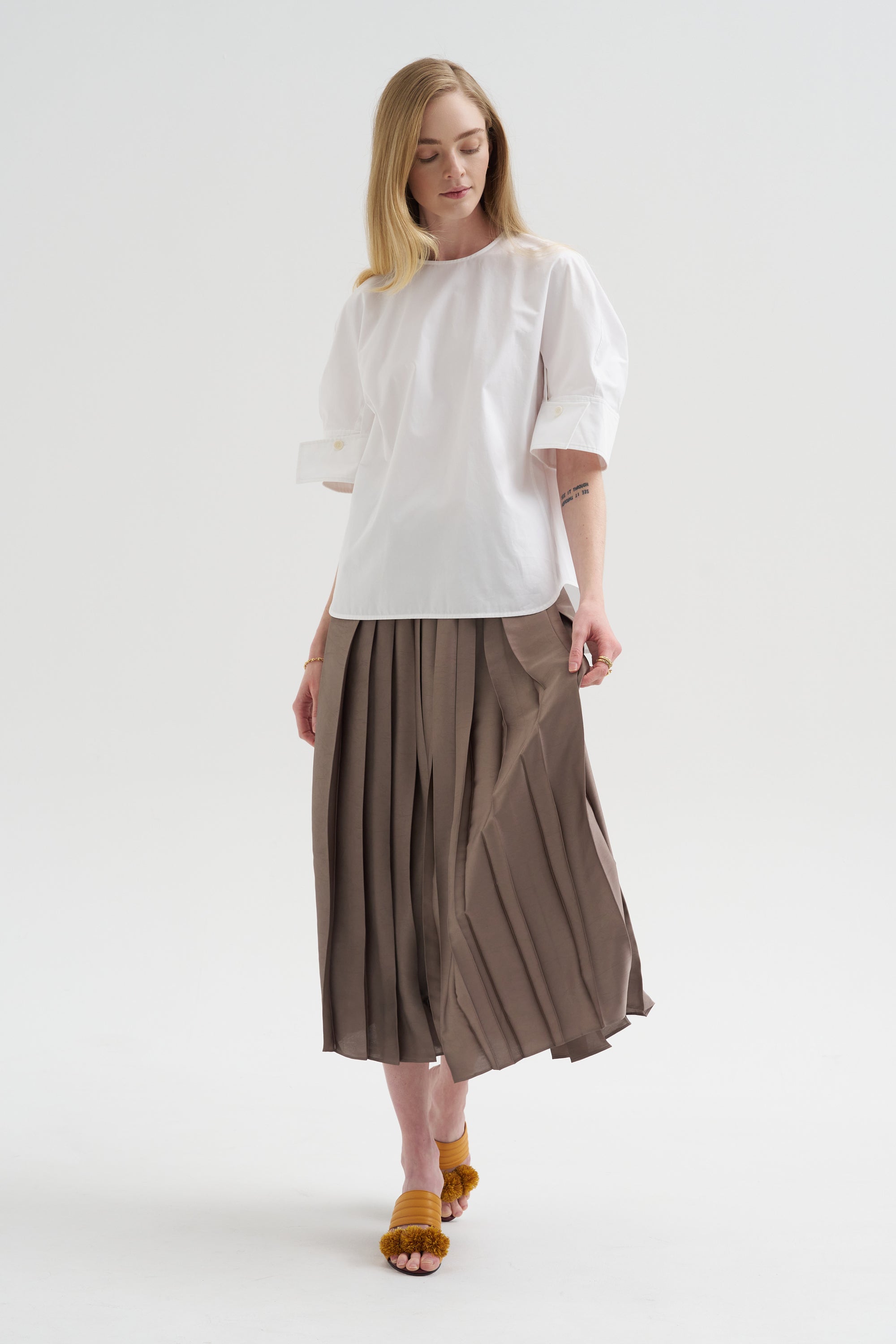 Compact Eco Poplin Reverse Sleeve Top, White