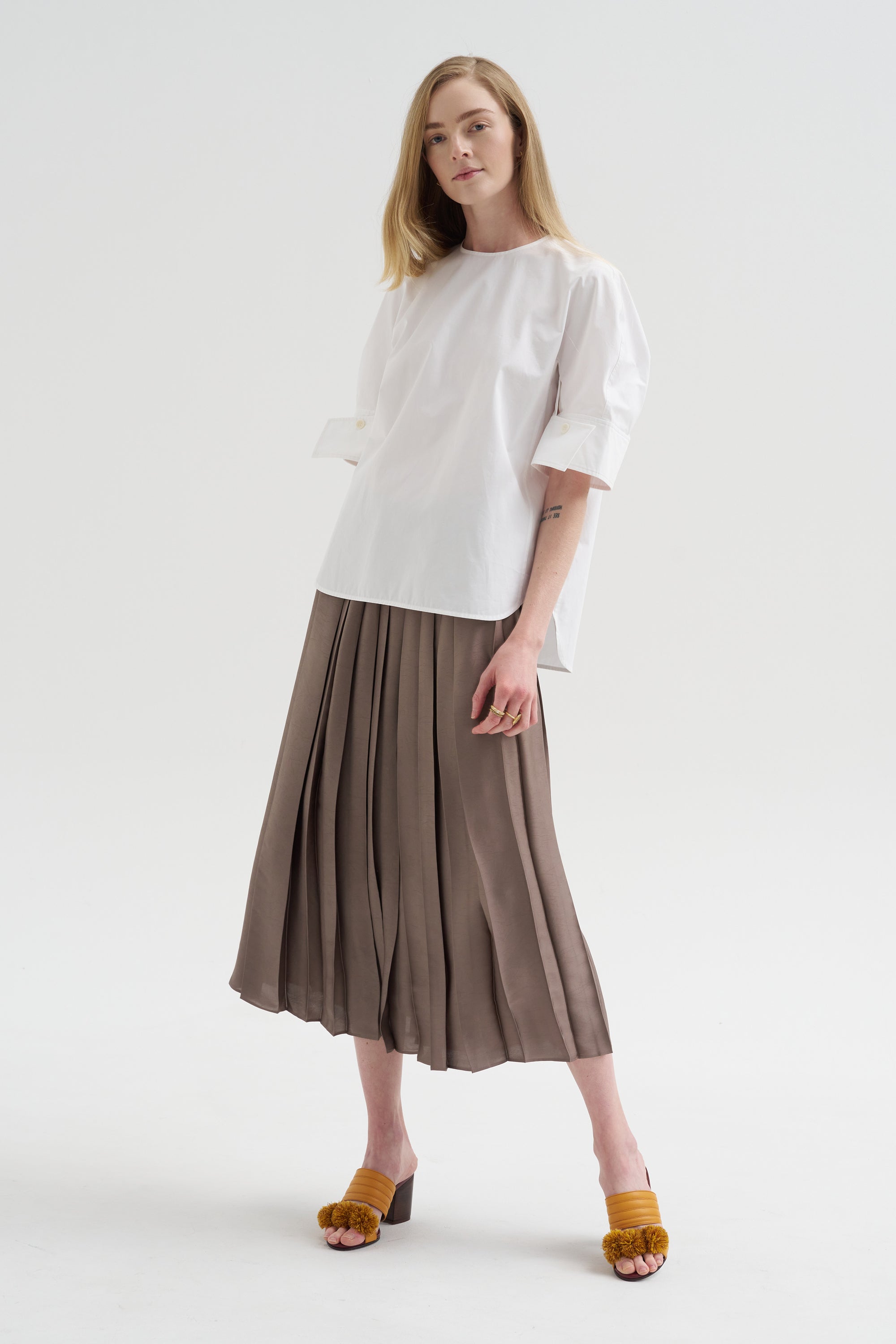 Compact Eco Poplin Reverse Sleeve Top, White