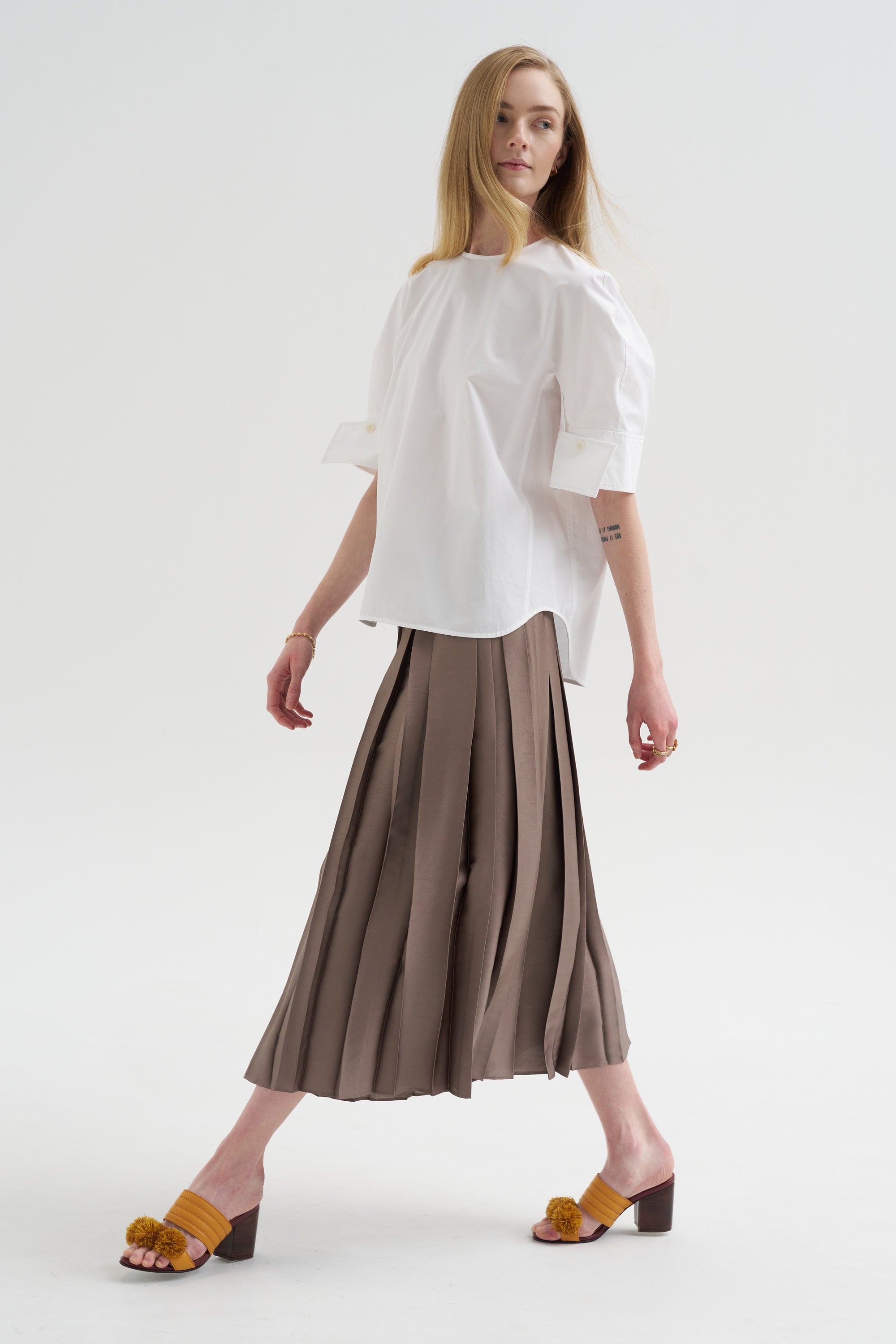 Compact Eco Poplin Reverse Sleeve Top, White