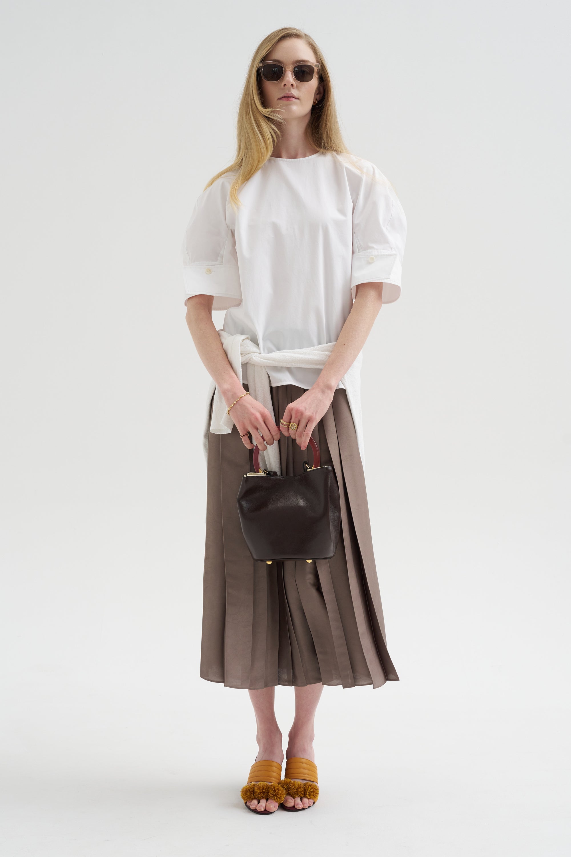 Compact Eco Poplin Reverse Sleeve Top, White