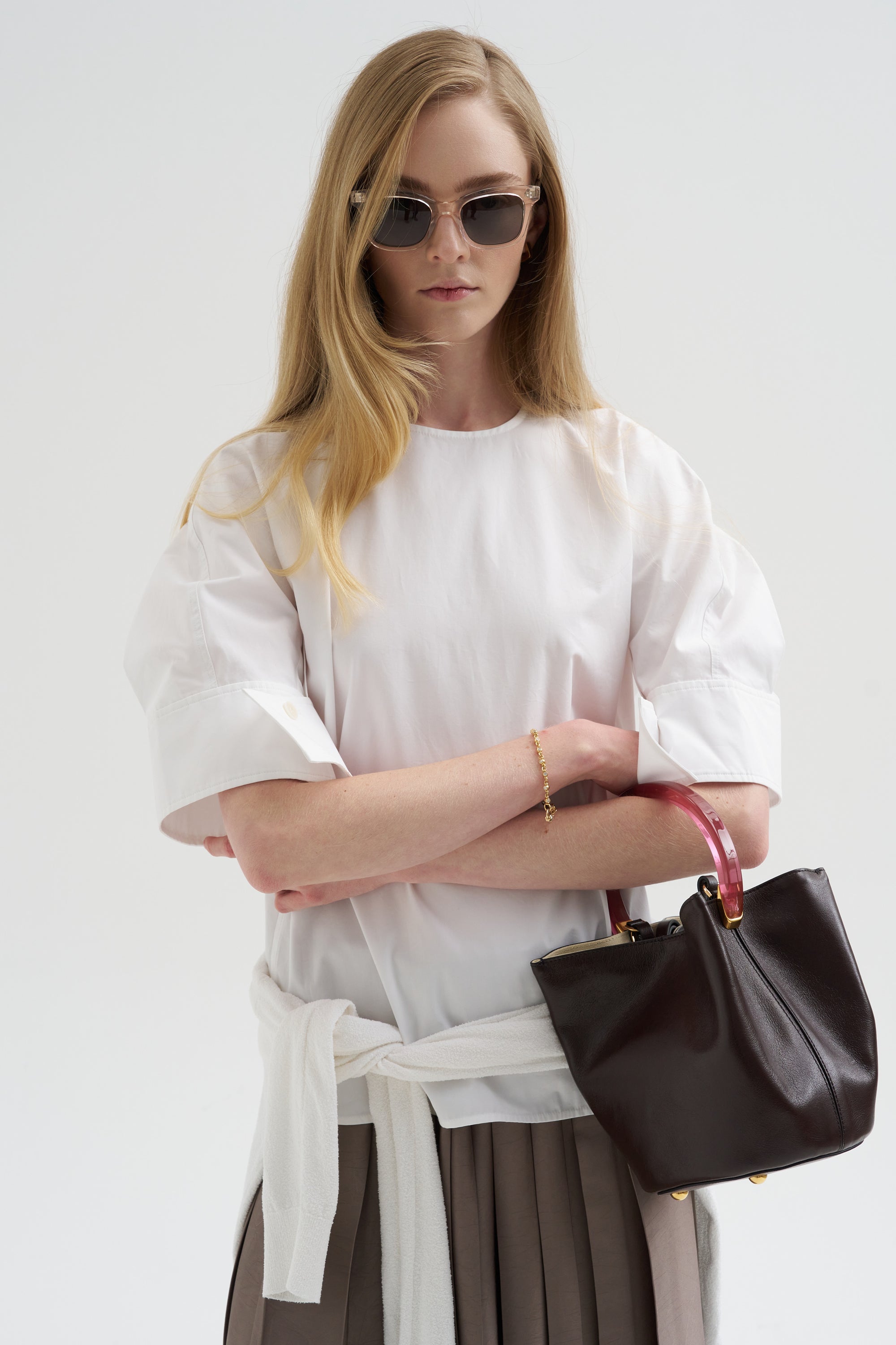 Compact Eco Poplin Reverse Sleeve Top, White