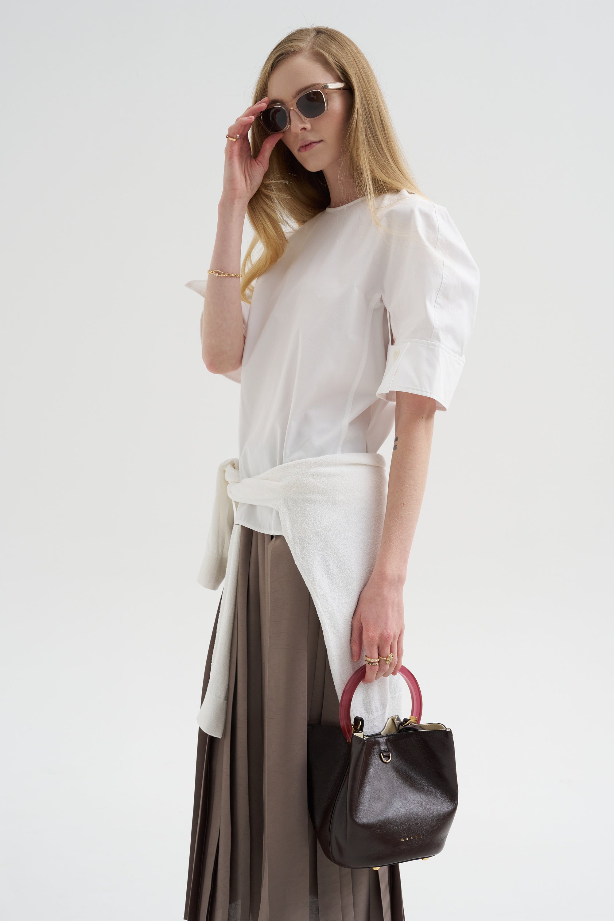 Compact Eco Poplin Reverse Sleeve Top, White