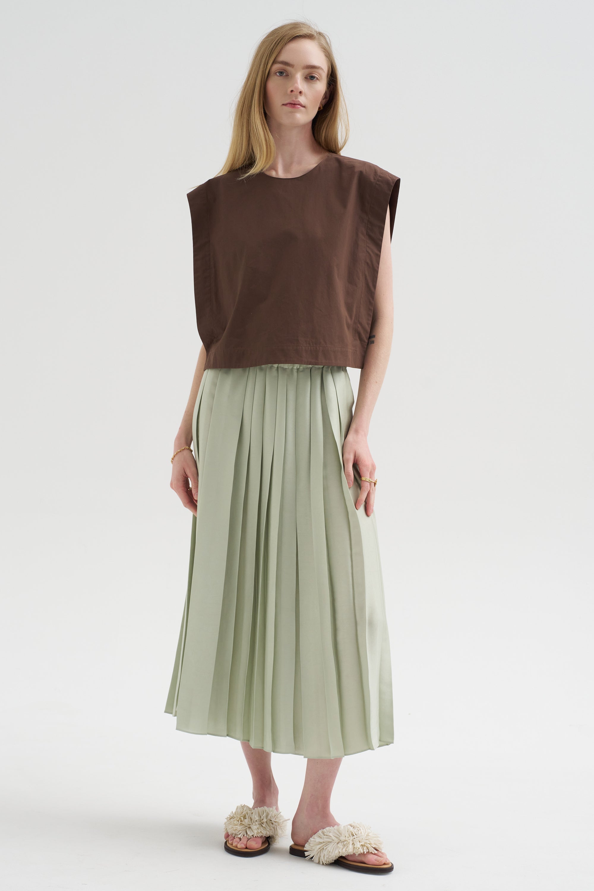 Compact Eco Poplin Cropped Square Top, Sepia Brown