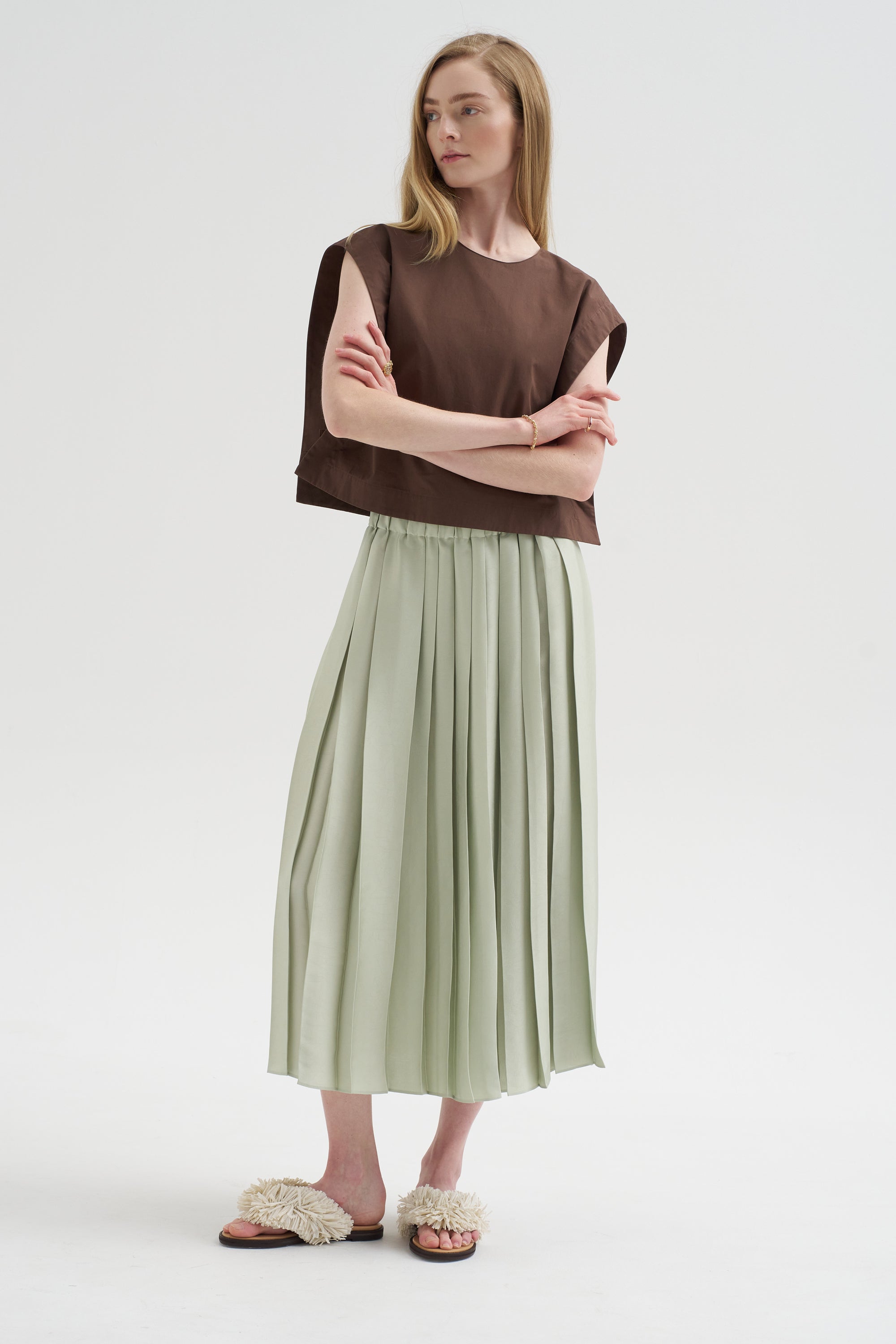 Compact Eco Poplin Cropped Square Top, Sepia Brown
