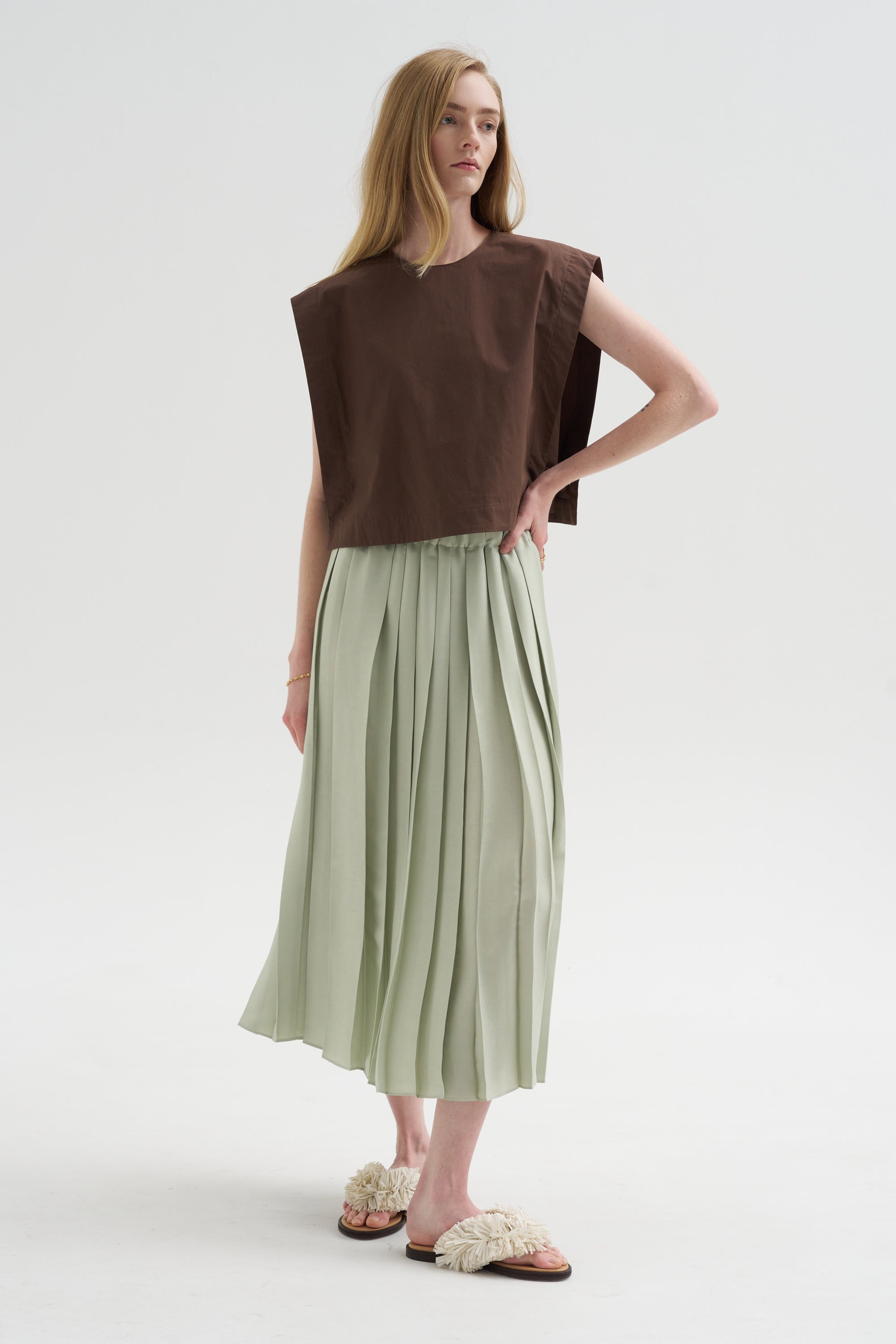 Compact Eco Poplin Cropped Square Top, Sepia Brown