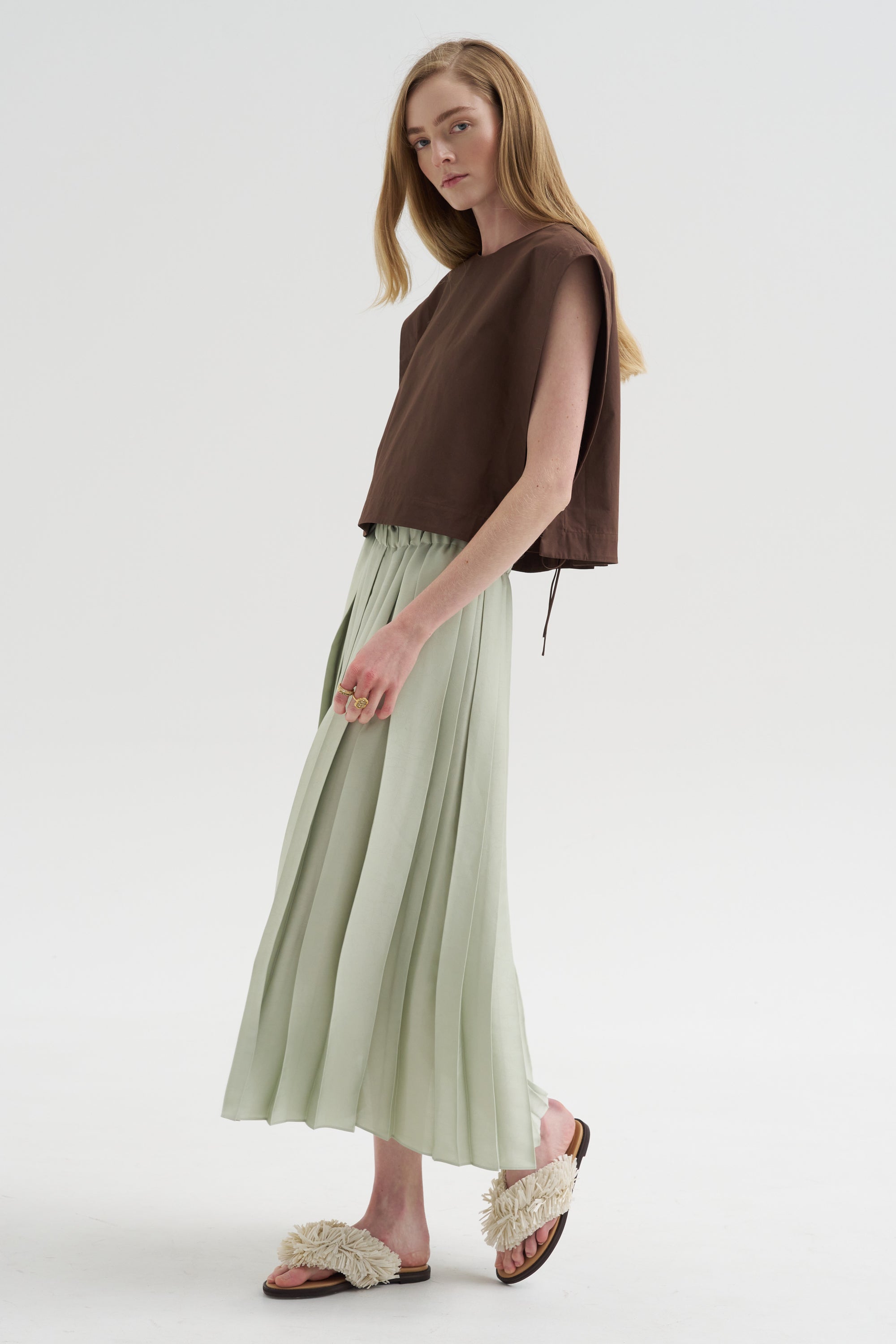 Compact Eco Poplin Cropped Square Top, Sepia Brown