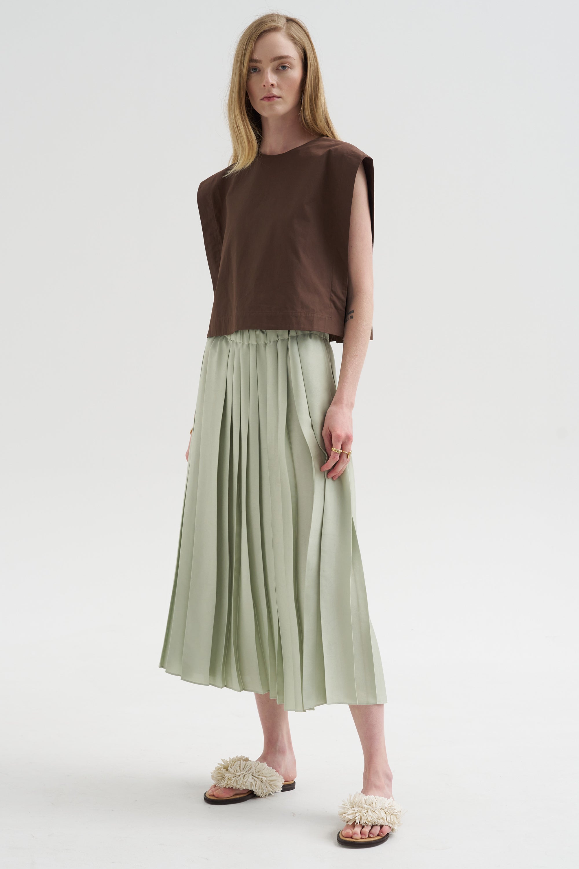 Compact Eco Poplin Cropped Square Top, Sepia Brown