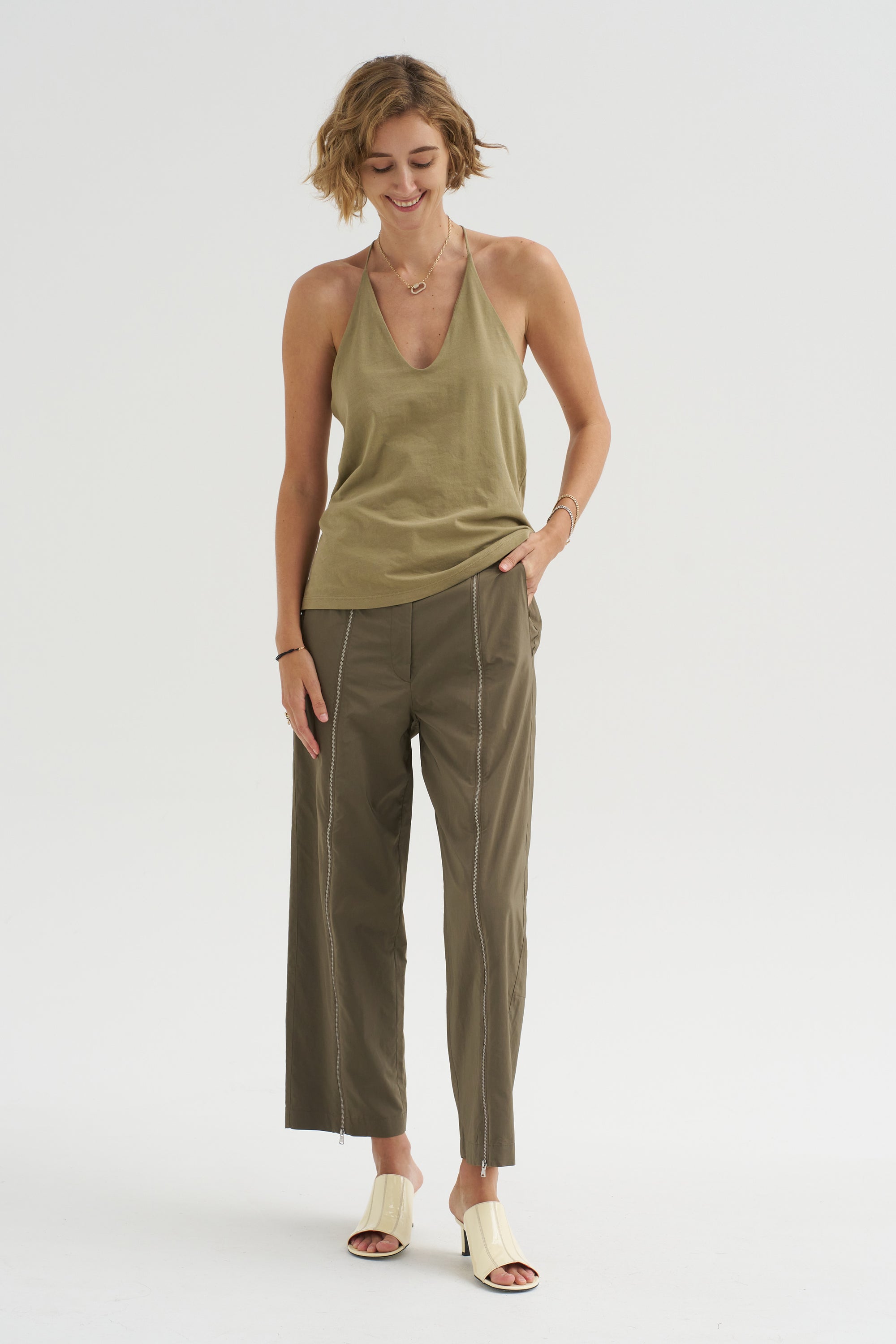 Nylon Zipper Trouser, Dark Taupe