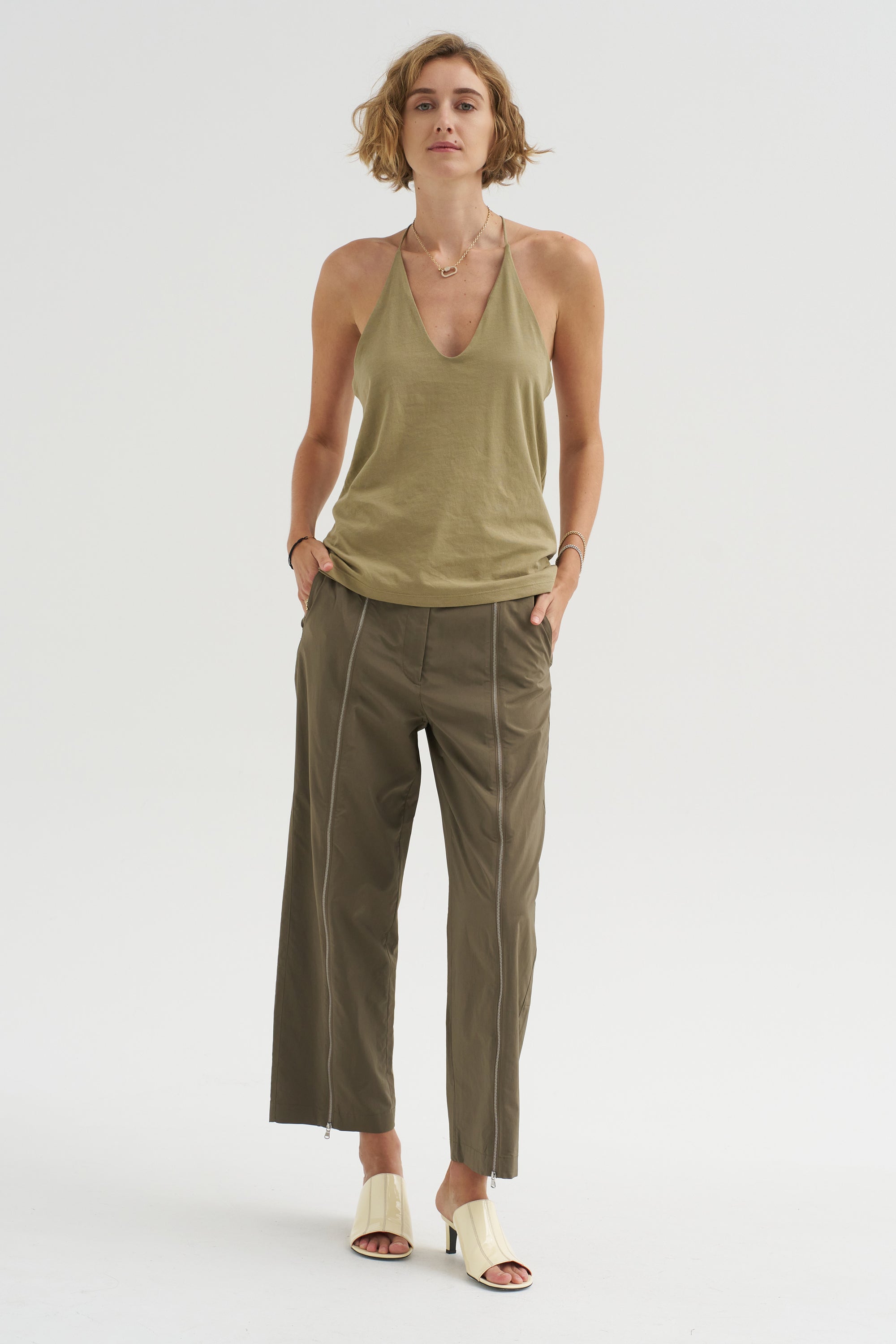 Nylon Zipper Trouser, Dark Taupe