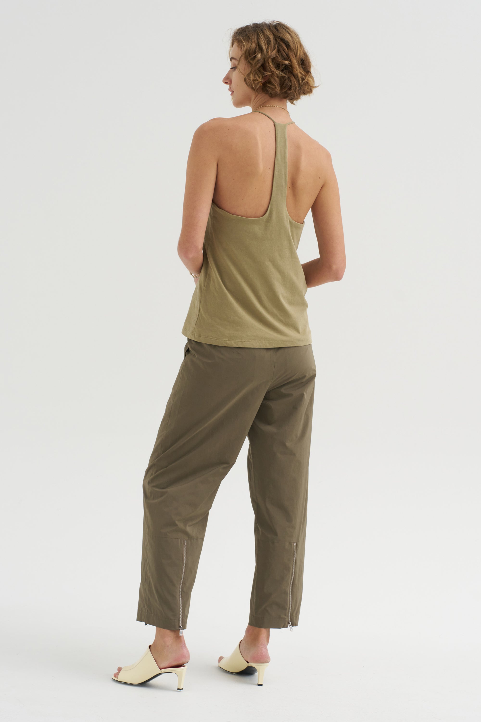 Nylon Zipper Trouser, Dark Taupe