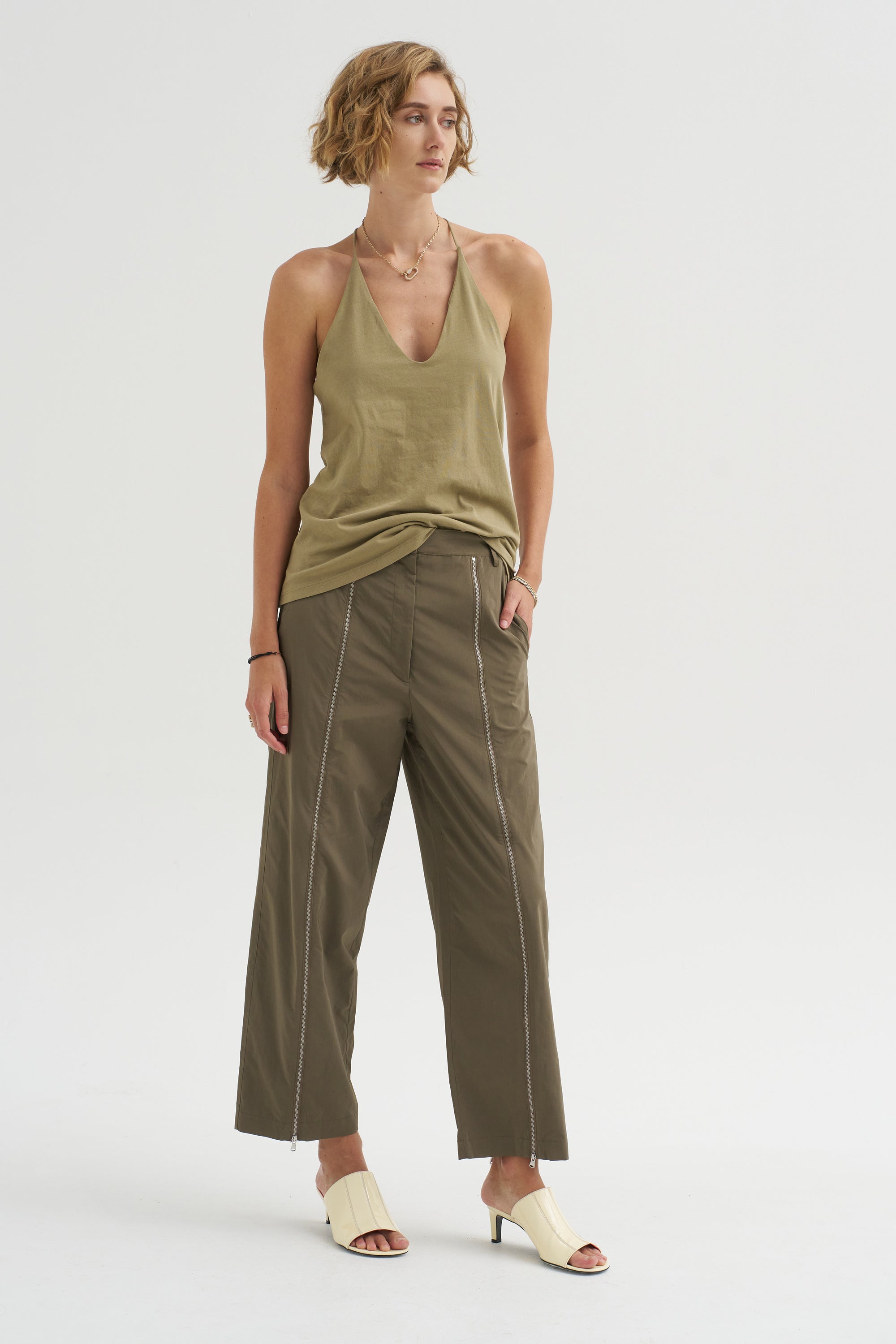 Nylon Zipper Trouser, Dark Taupe