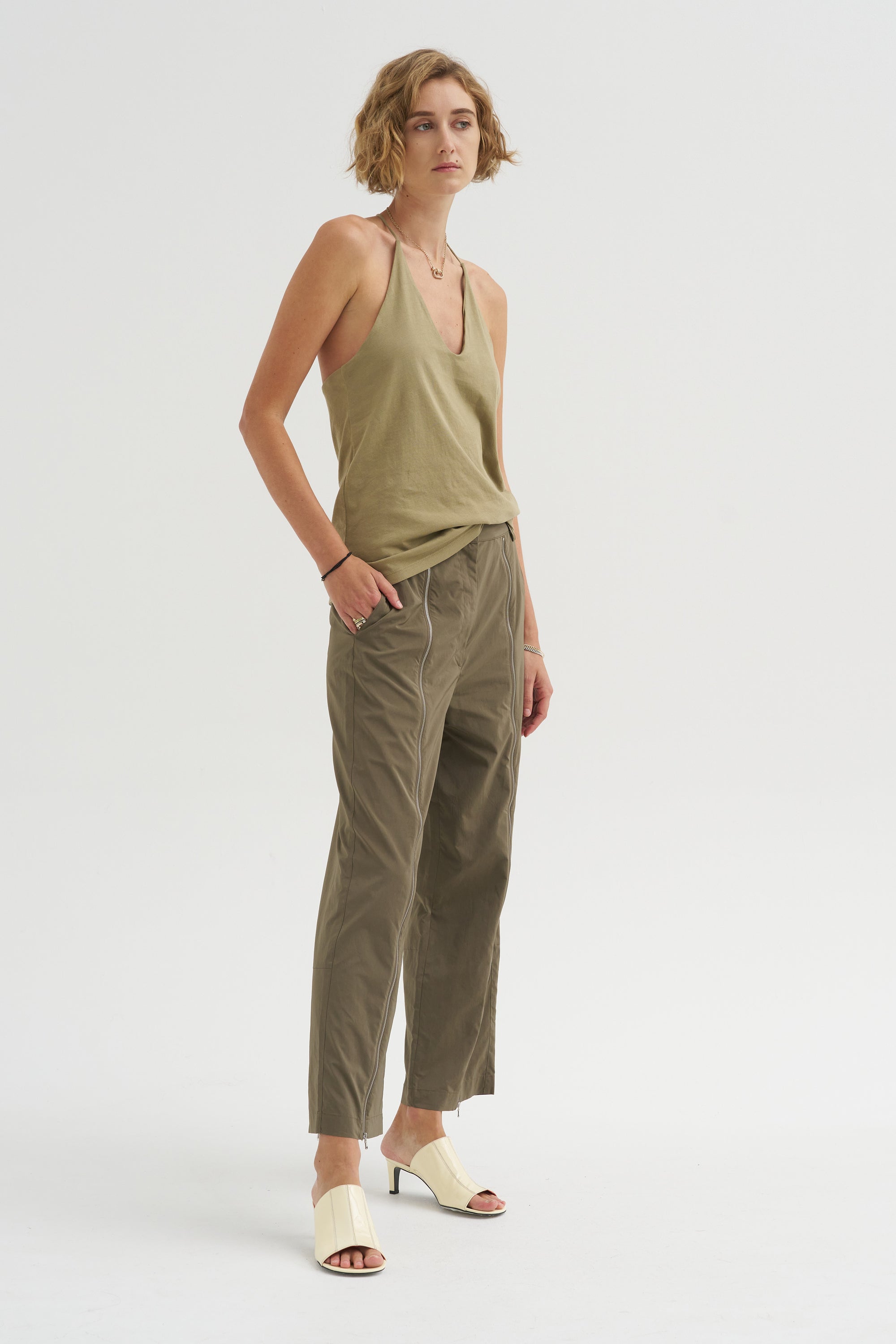 Nylon Zipper Trouser, Dark Taupe
