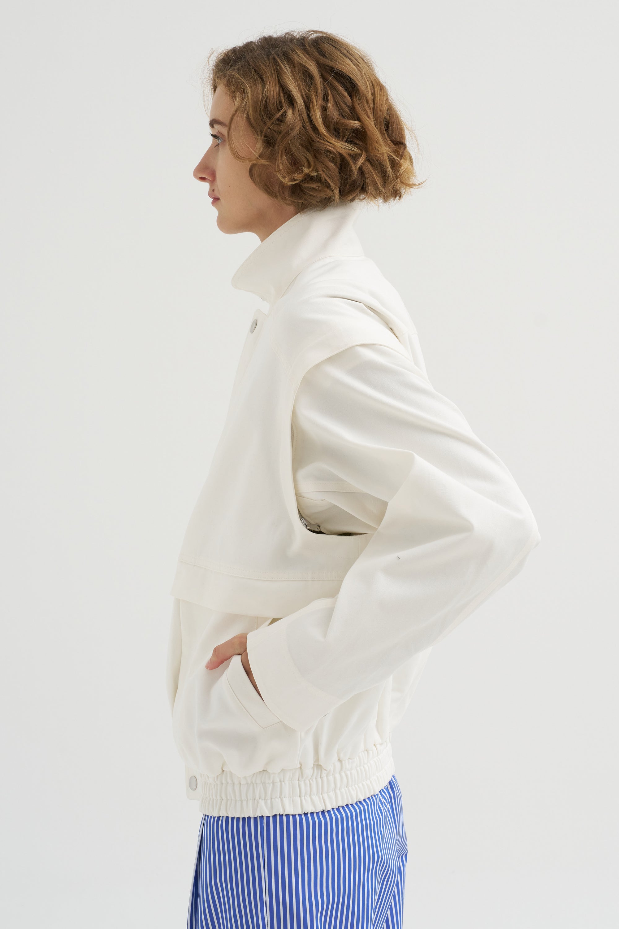 Patchwork Twill Slicker Jacket, White