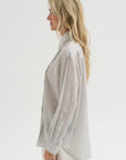 Ultra Light Silk Tencel Striped Pintucked Shirt, White Grey Multi
