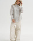 Ultra Light Silk Tencel Striped Pintucked Shirt, White Grey Multi