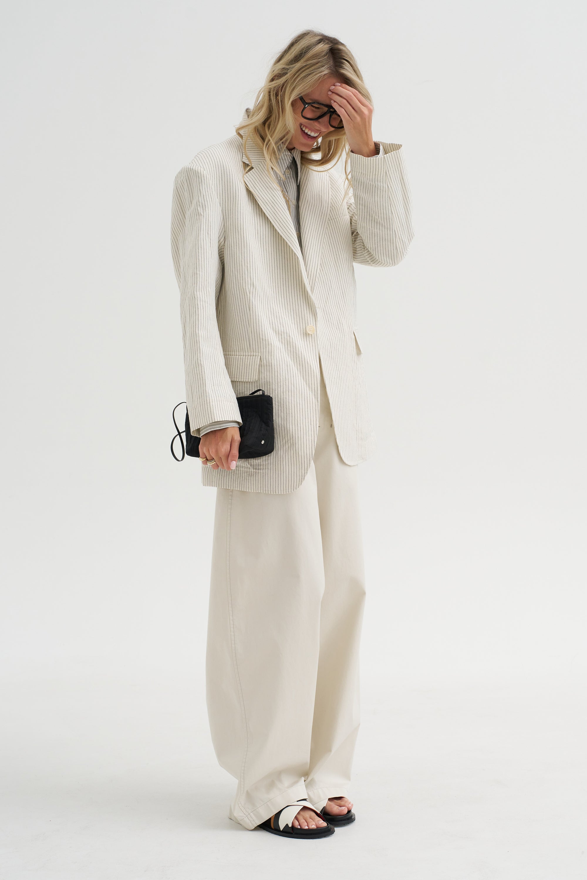 Ultra Light Silk Tencel Striped Pintucked Shirt, White Grey Multi