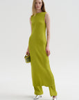 Viscose Plisse Sleeveless Bias Dress, Pea Pod