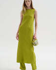 Viscose Plisse Sleeveless Bias Dress, Pea Pod