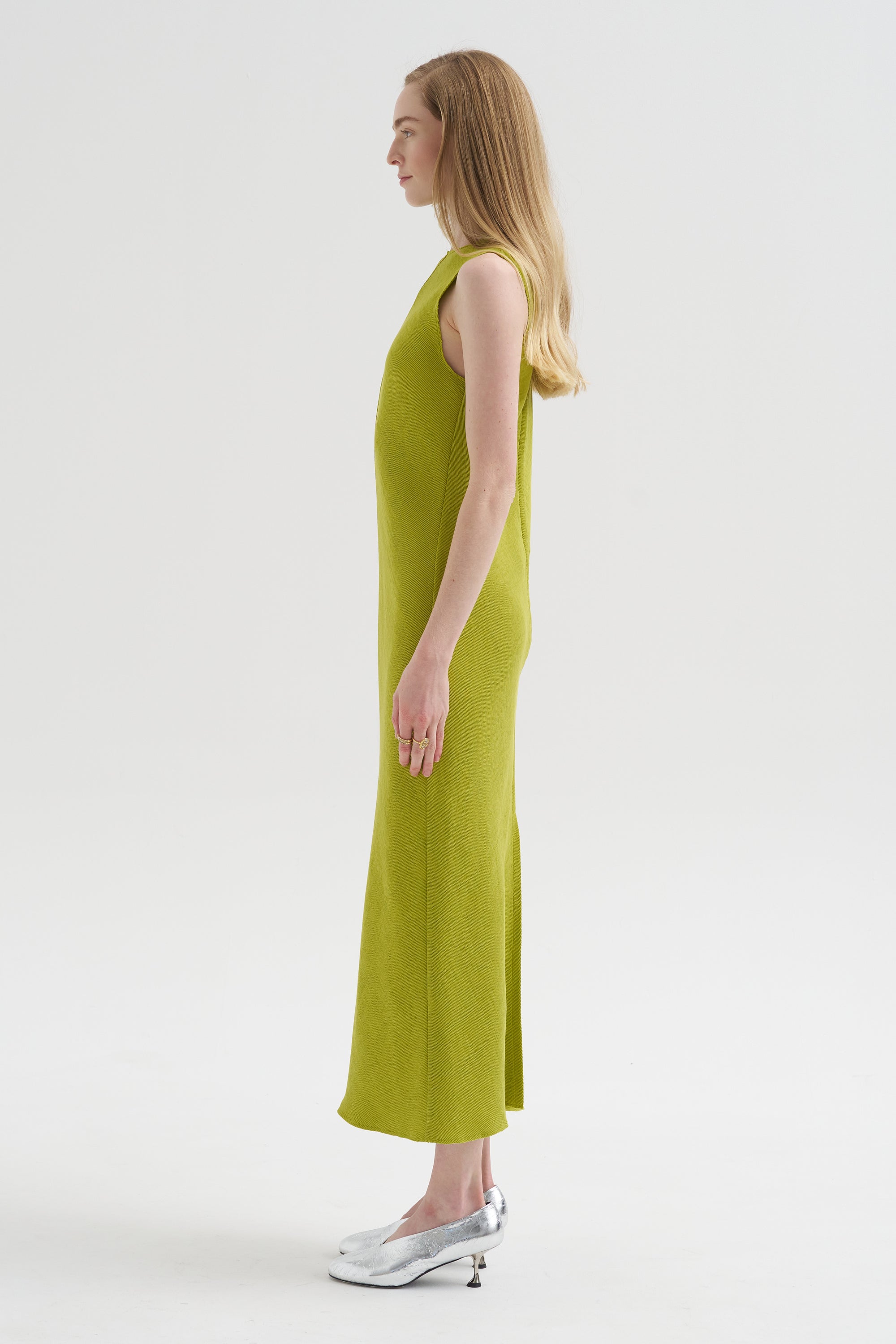 Viscose Plisse Sleeveless Bias Dress, Pea Pod