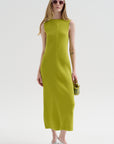 Viscose Plisse Sleeveless Bias Dress, Pea Pod