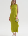 Viscose Plisse Sleeveless Bias Dress, Pea Pod