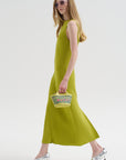 Viscose Plisse Sleeveless Bias Dress, Pea Pod