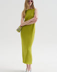 Viscose Plisse Sleeveless Bias Dress, Pea Pod