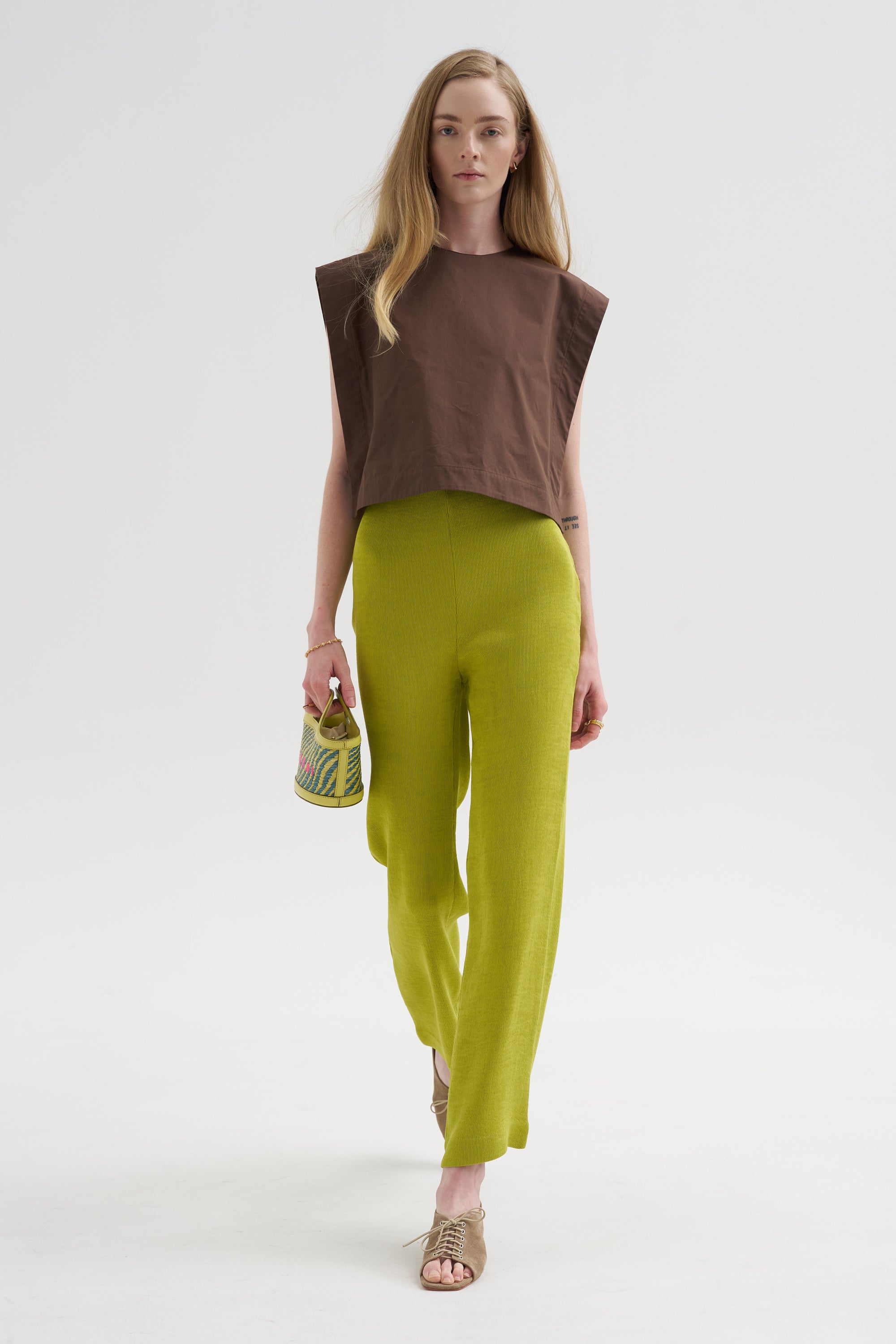 Viscose Plisse Corbit Pant - Short, Pea Pod