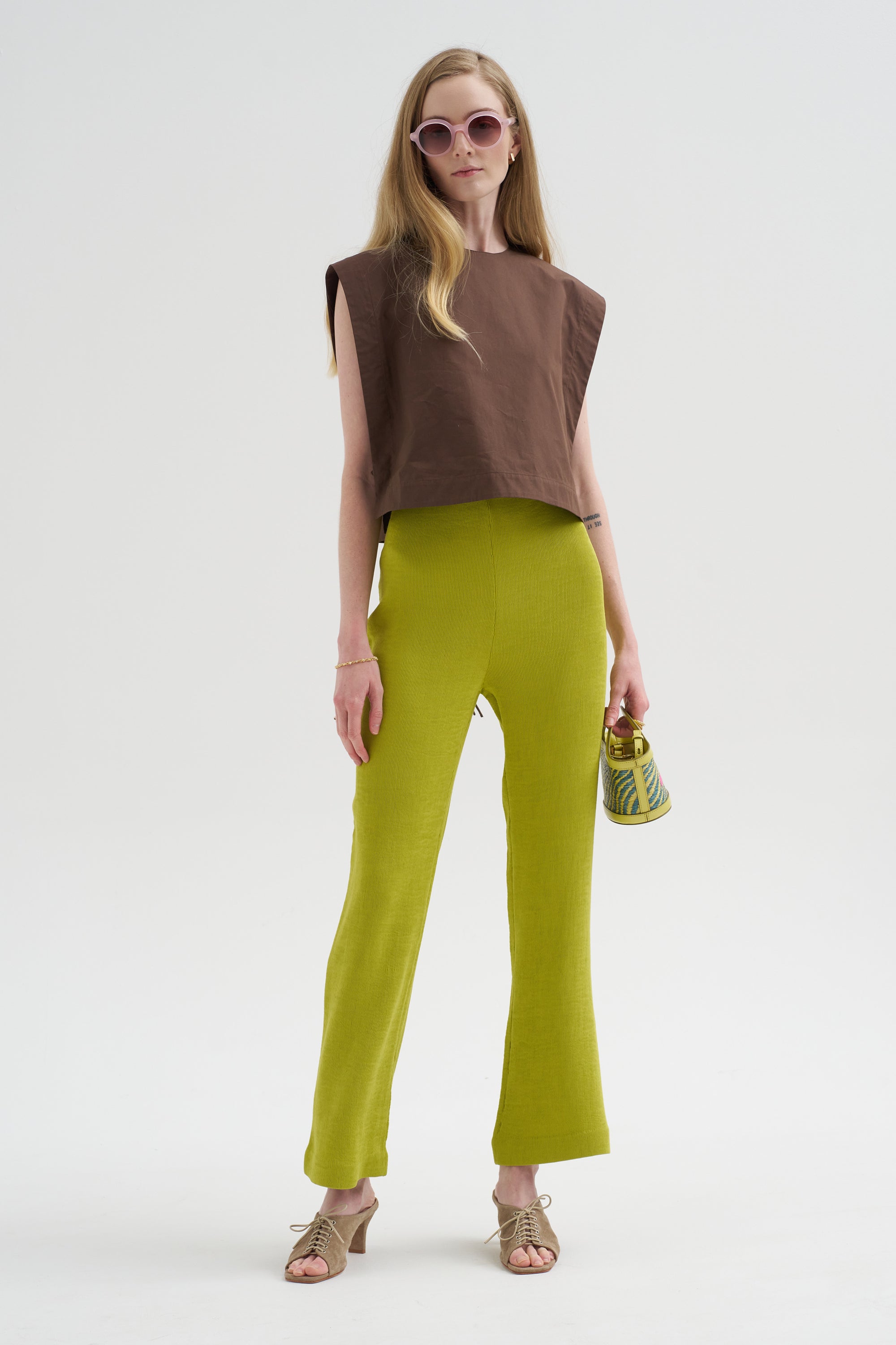 Viscose Plisse Corbit Pant - Short, Pea Pod