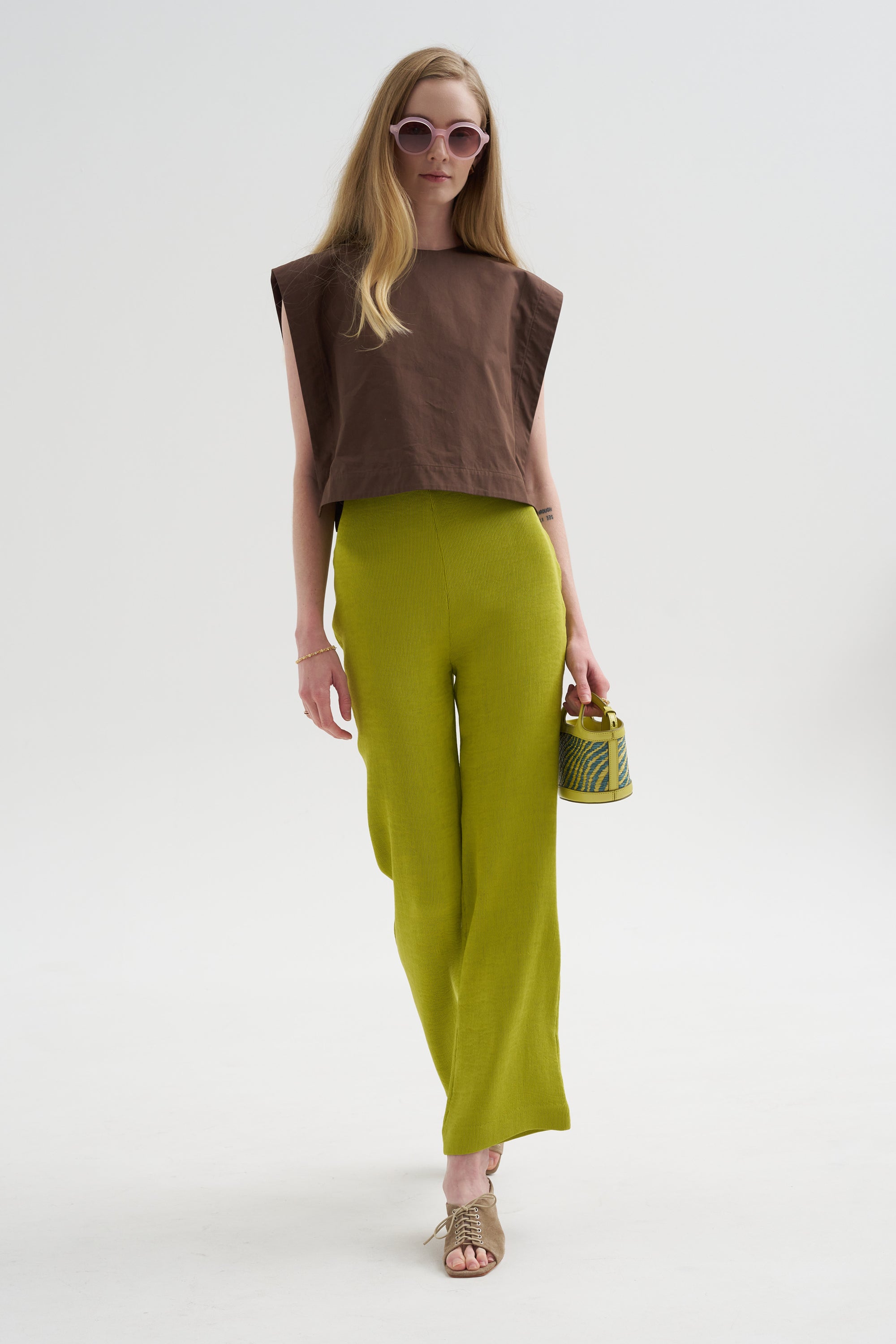 Viscose Plisse Corbit Pant - Short, Pea Pod