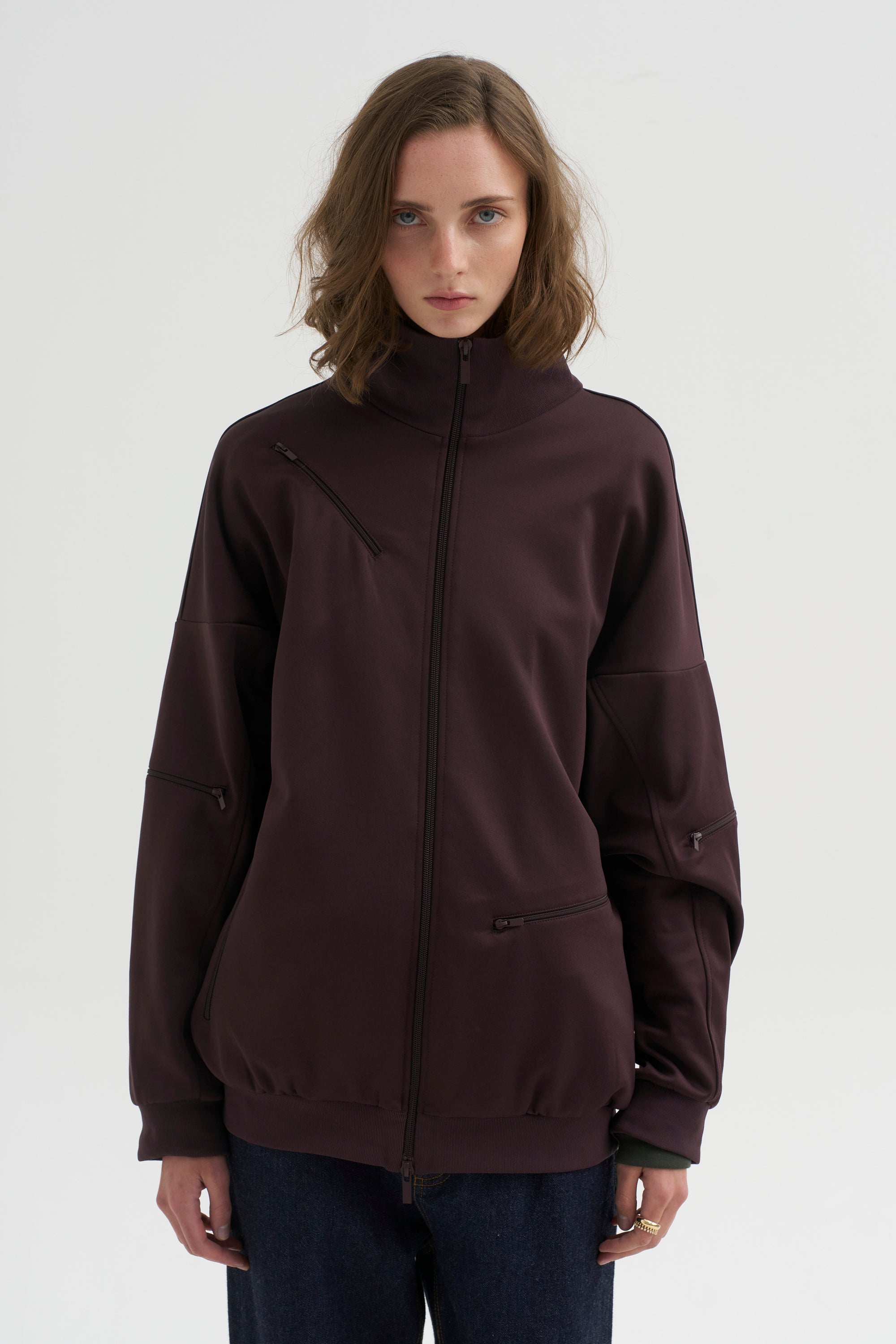 PRE-ORDER • Active Knit Zipper Detailed Track Jacket, Brown