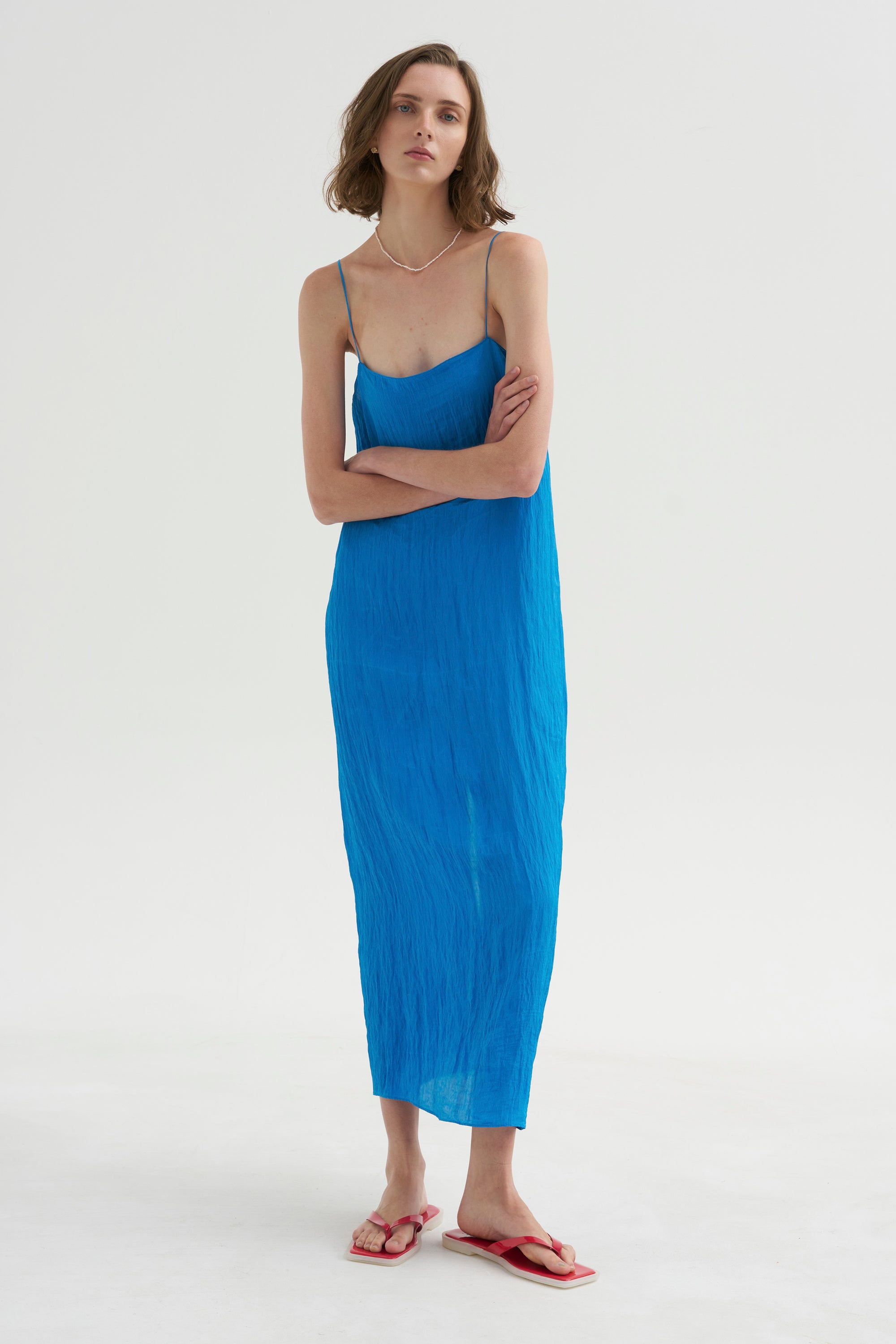 PRE-ORDER • The Crinkle Slip Dress, Bright Blue