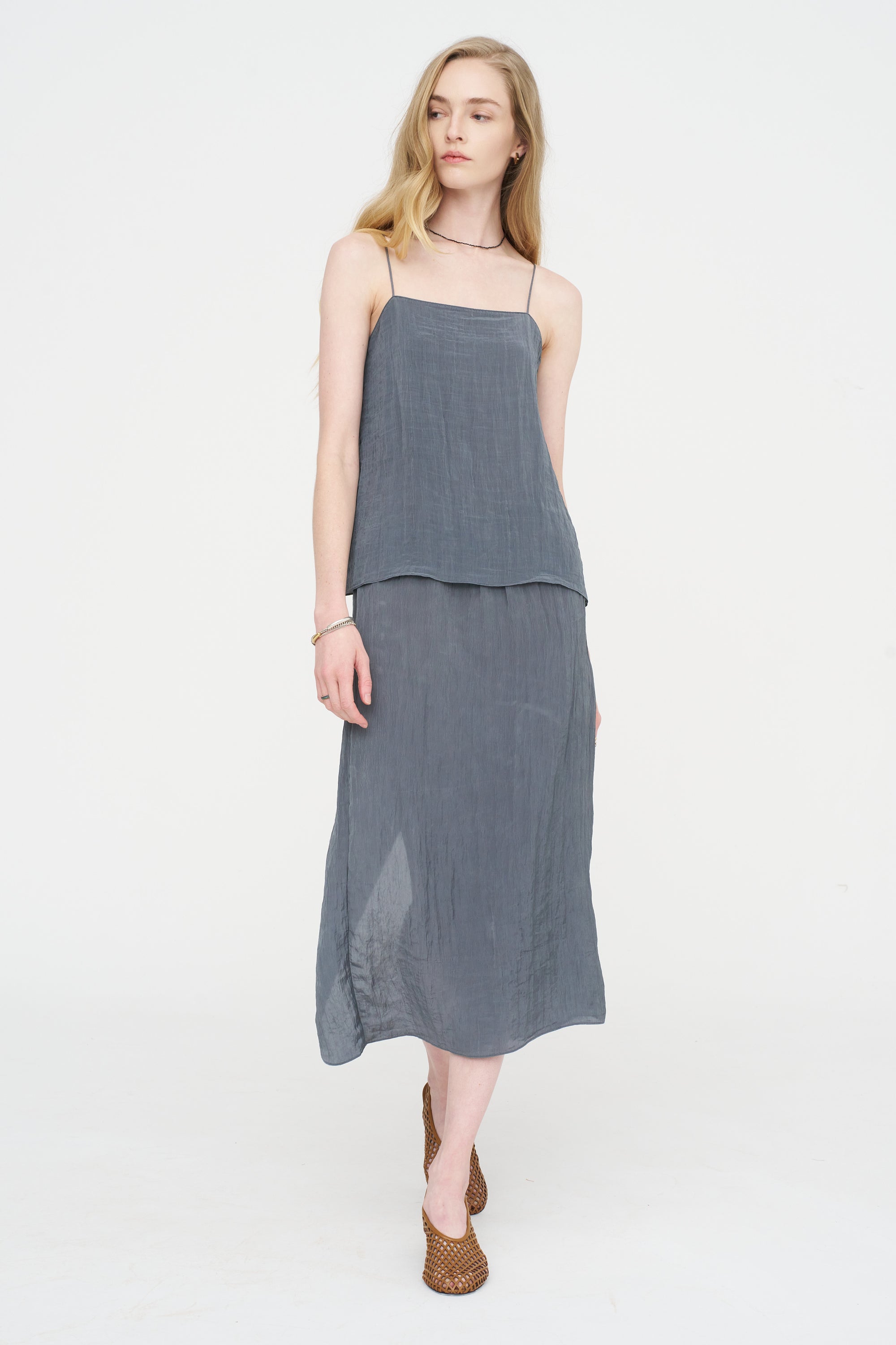 The Crinkle Slip Cami, Dark Grey