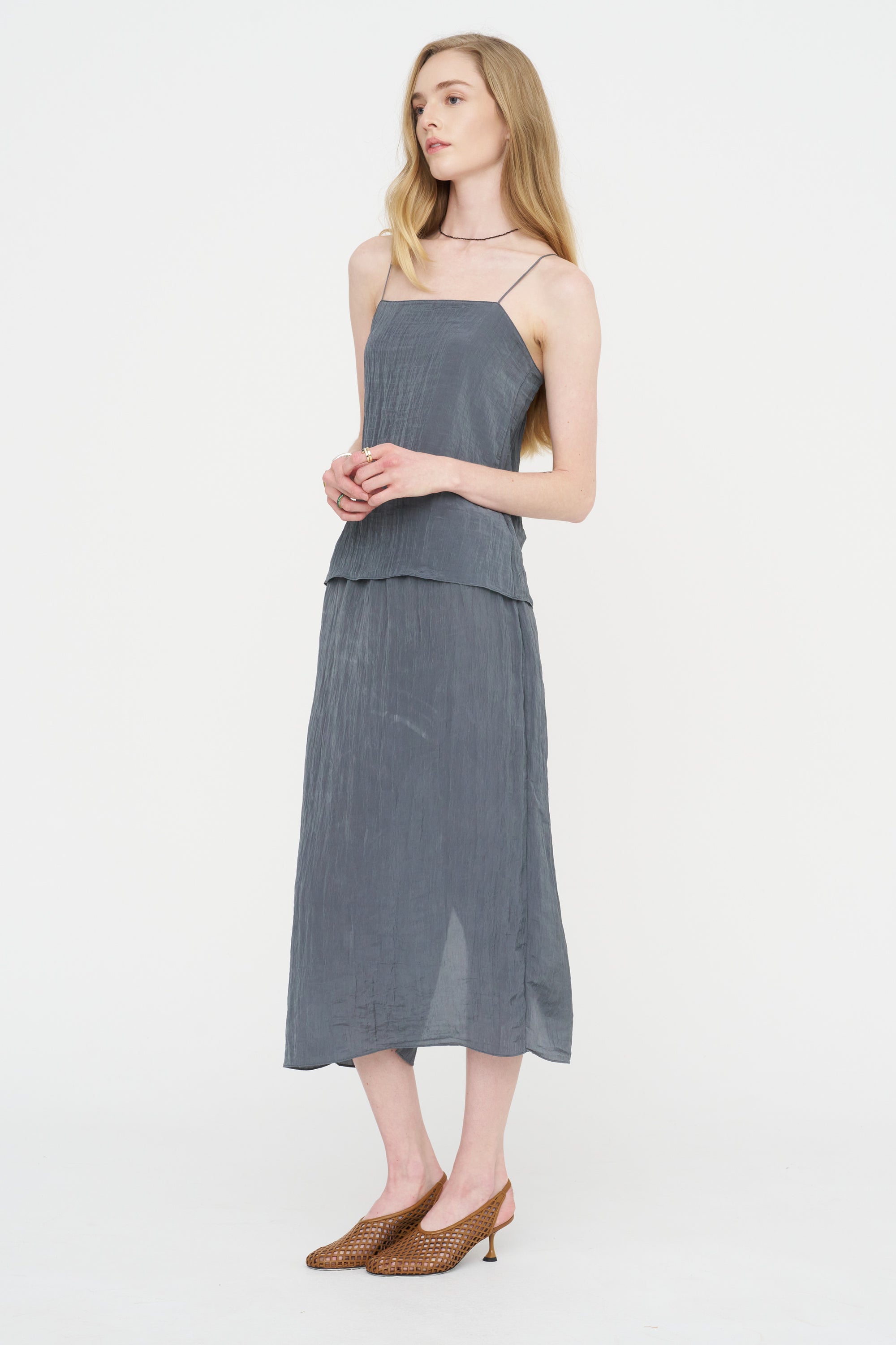 The Crinkle Slip Cami, Dark Grey