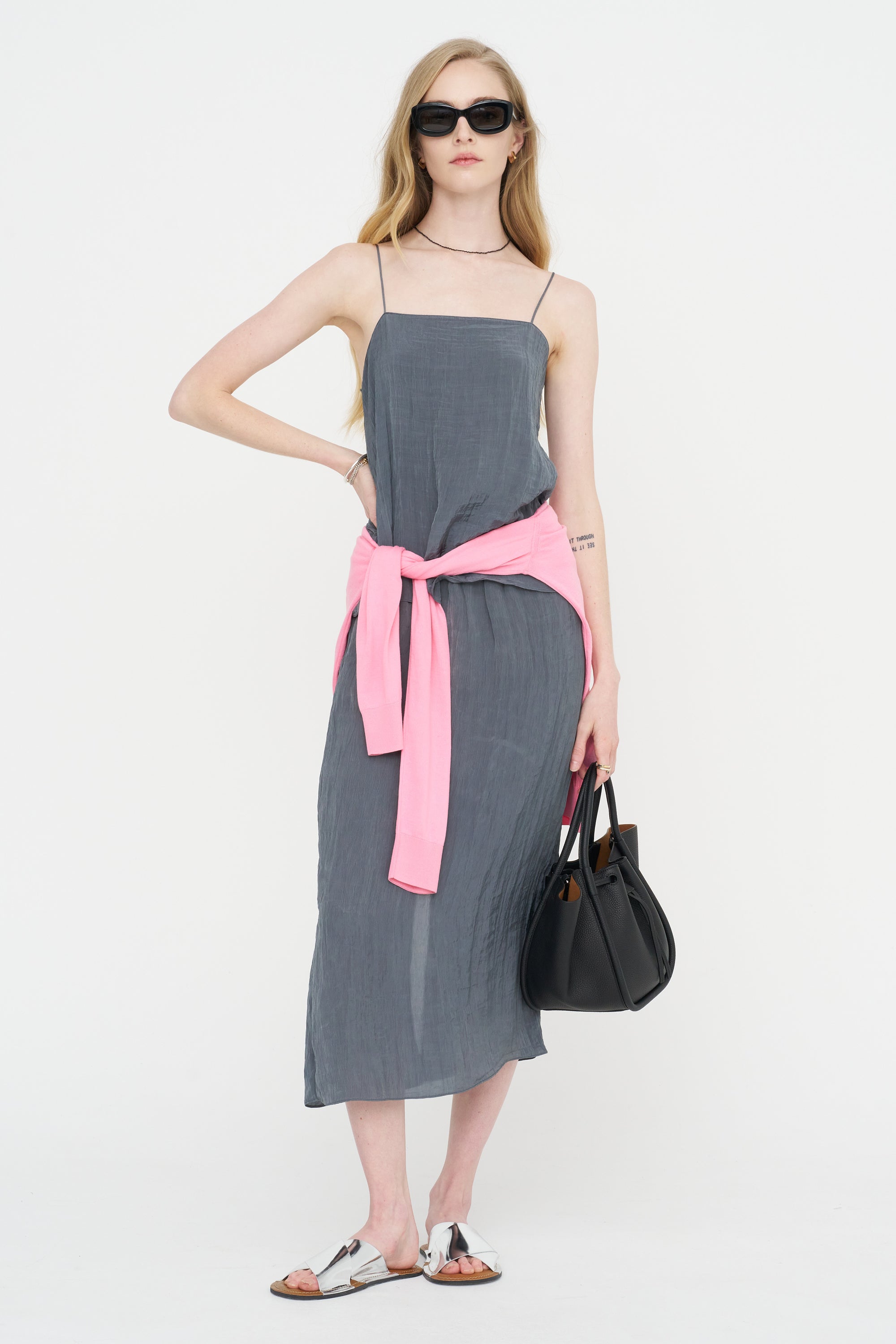 The Crinkle Slip Cami, Dark Grey