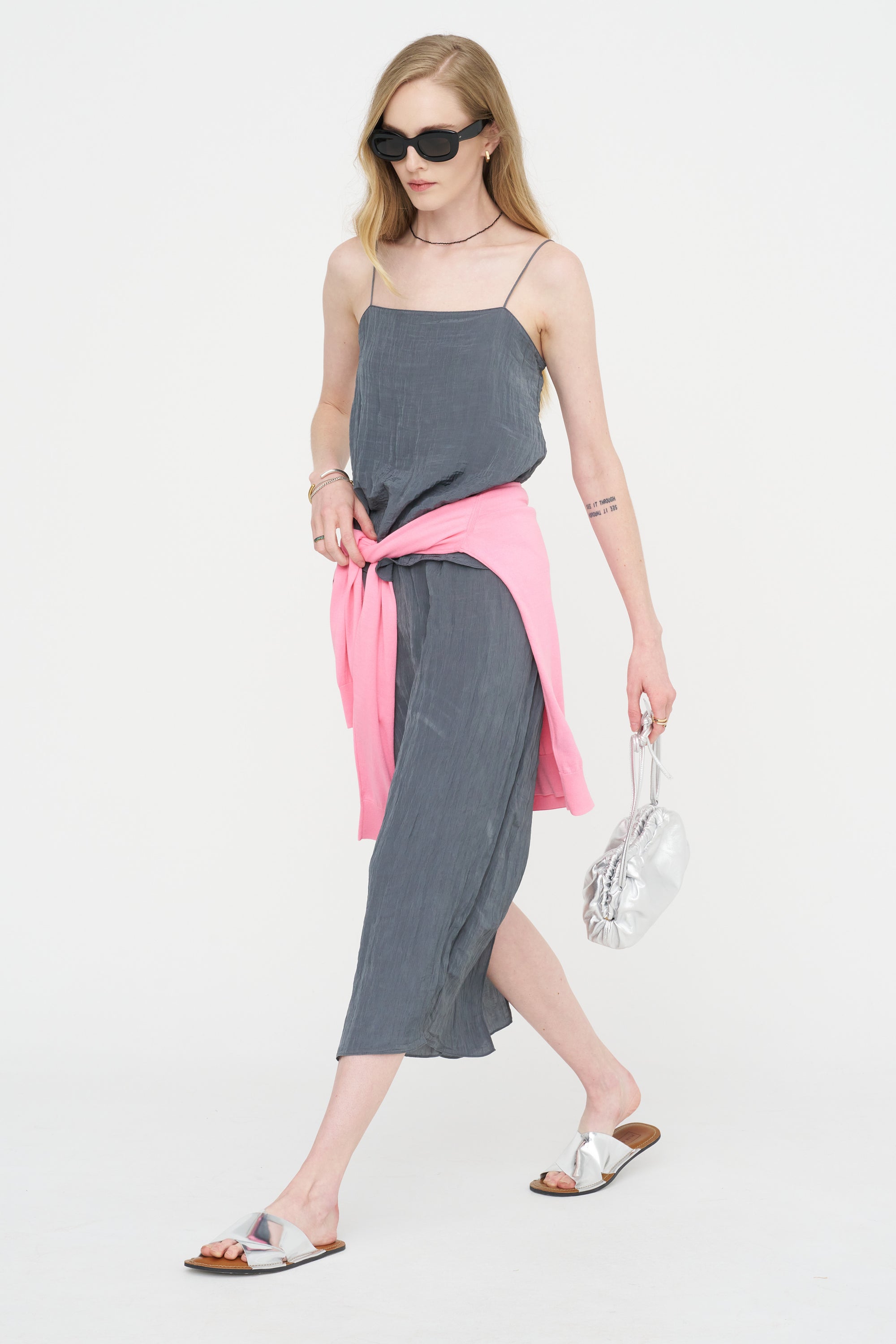 The Crinkle Slip Cami, Dark Grey