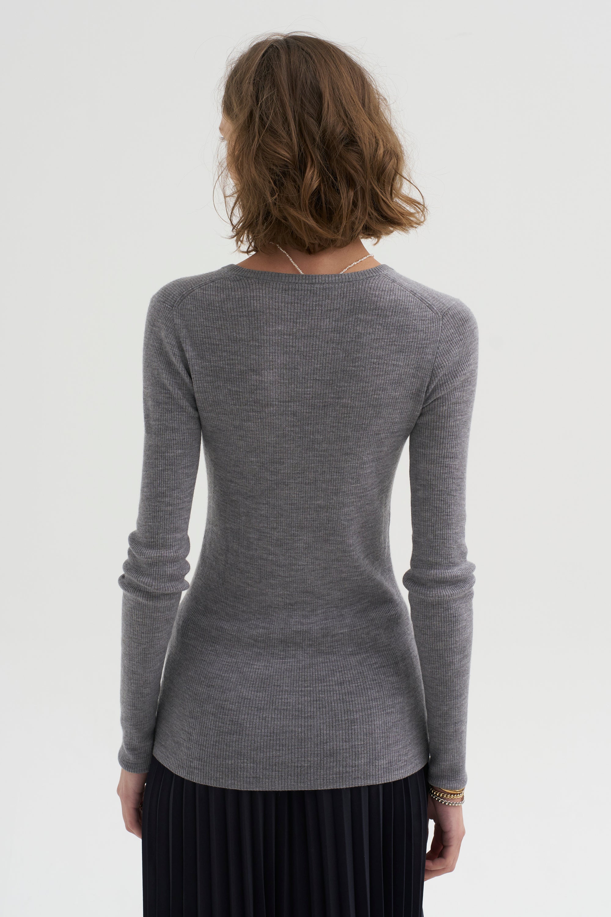 PRE-ORDER • Feather Weight Ribbed Sweater V-Neck Pullover, Heather Grey