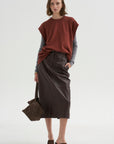 PRE-ORDER • Leather Midi Trouser Skirt, Brown