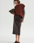 PRE-ORDER • Leather Midi Trouser Skirt, Brown