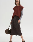 PRE-ORDER • Leather Midi Trouser Skirt, Brown