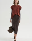 PRE-ORDER • Leather Midi Trouser Skirt, Brown