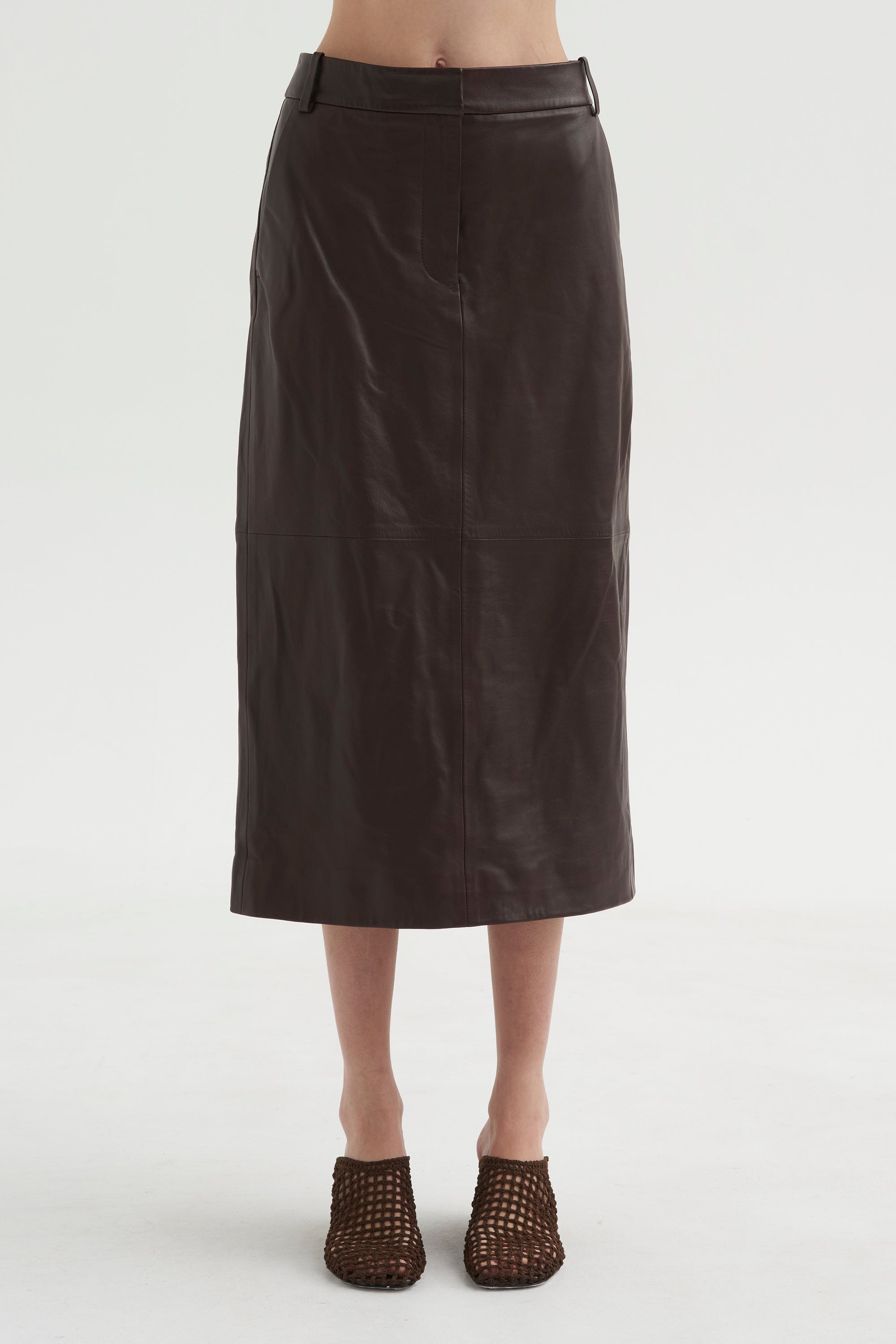 PRE-ORDER • Leather Midi Trouser Skirt, Brown